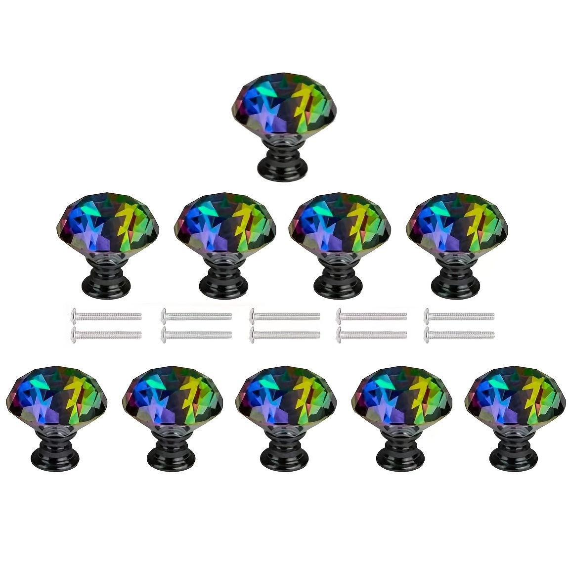 

10pcs Rainbow Transparent Knobs With Black Handles - Polished Aluminum, Cabinets, Dressers, Drawers & More - Ideal For Home Or Office Decor