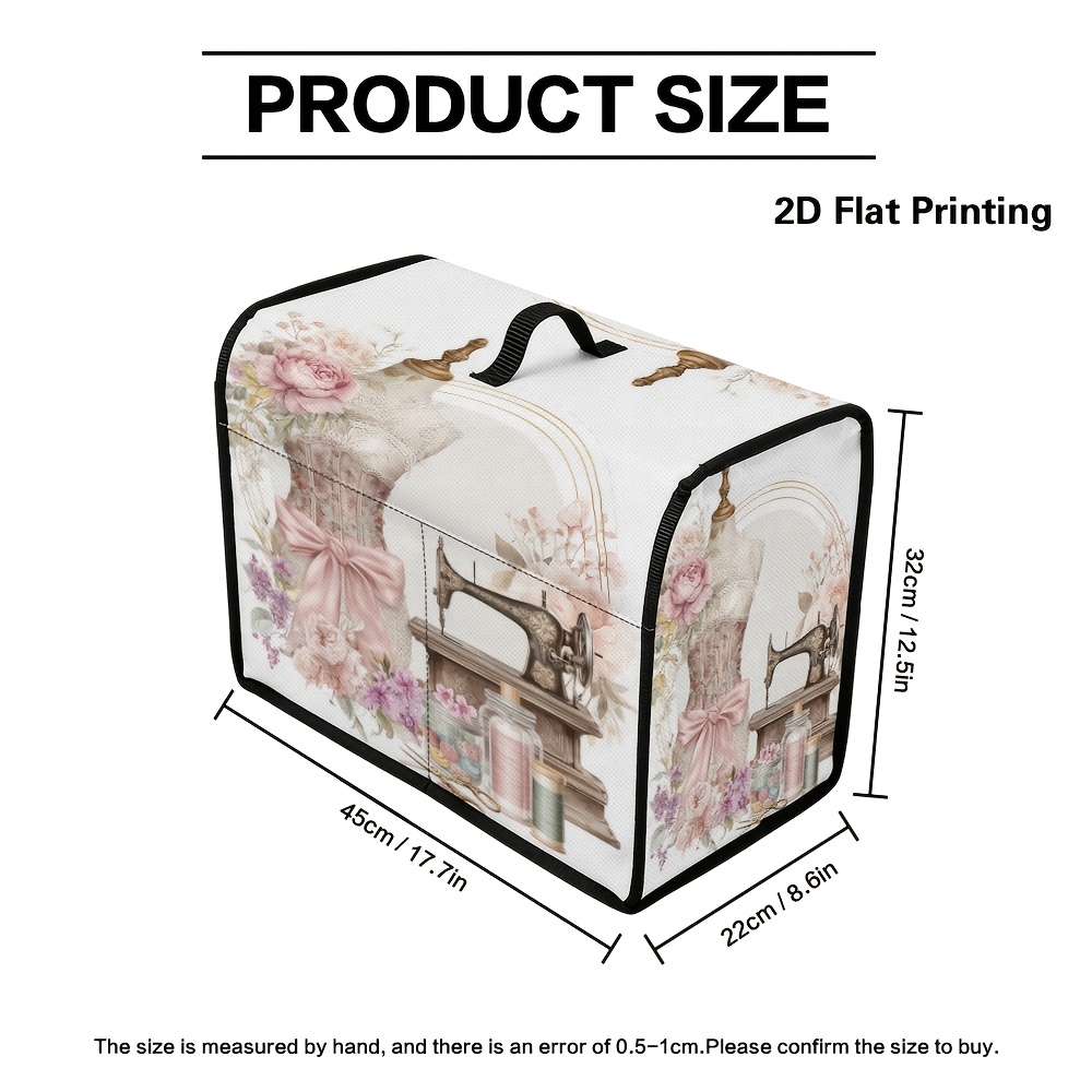 TEMU 1pc 1pcs Vintage Sewing Machine Cover With Dust Protector Cover Suitable For Standard Sewing Machines, Fabric Case With Storage Pocket & Carry
