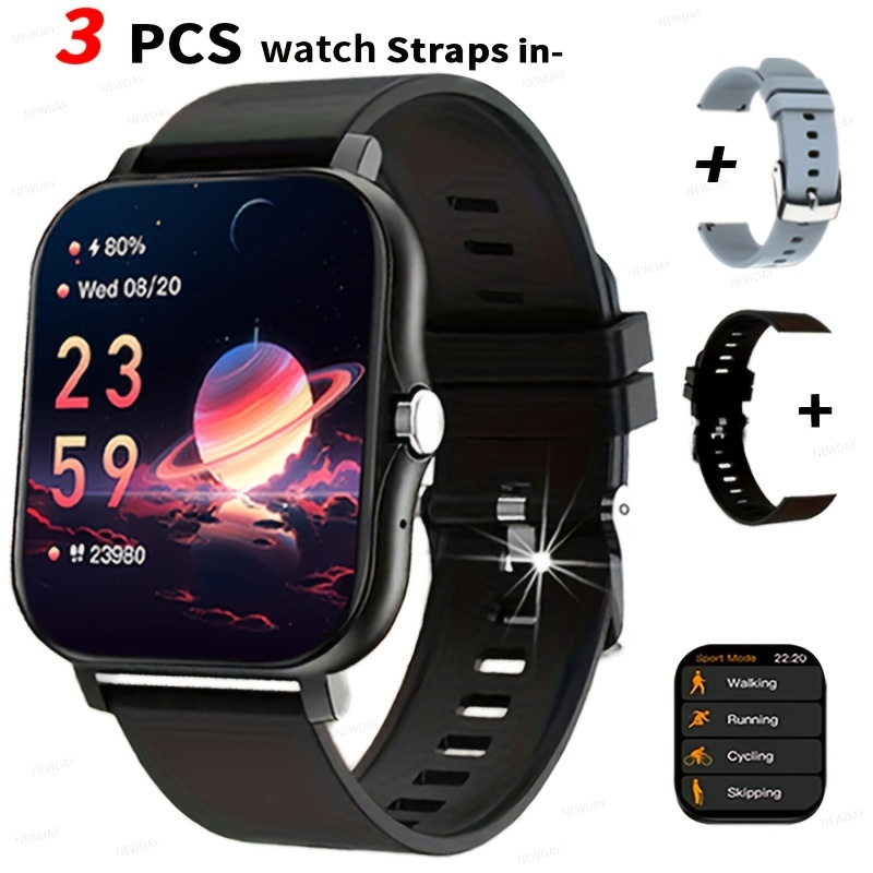 Temu – TEMU 1.83-inch Full Touch Screen Men’s And Women’s Smartwatches, Usb Rechargeable, With Wireless Calling And Message Reminders, Dual Tpu Straps,