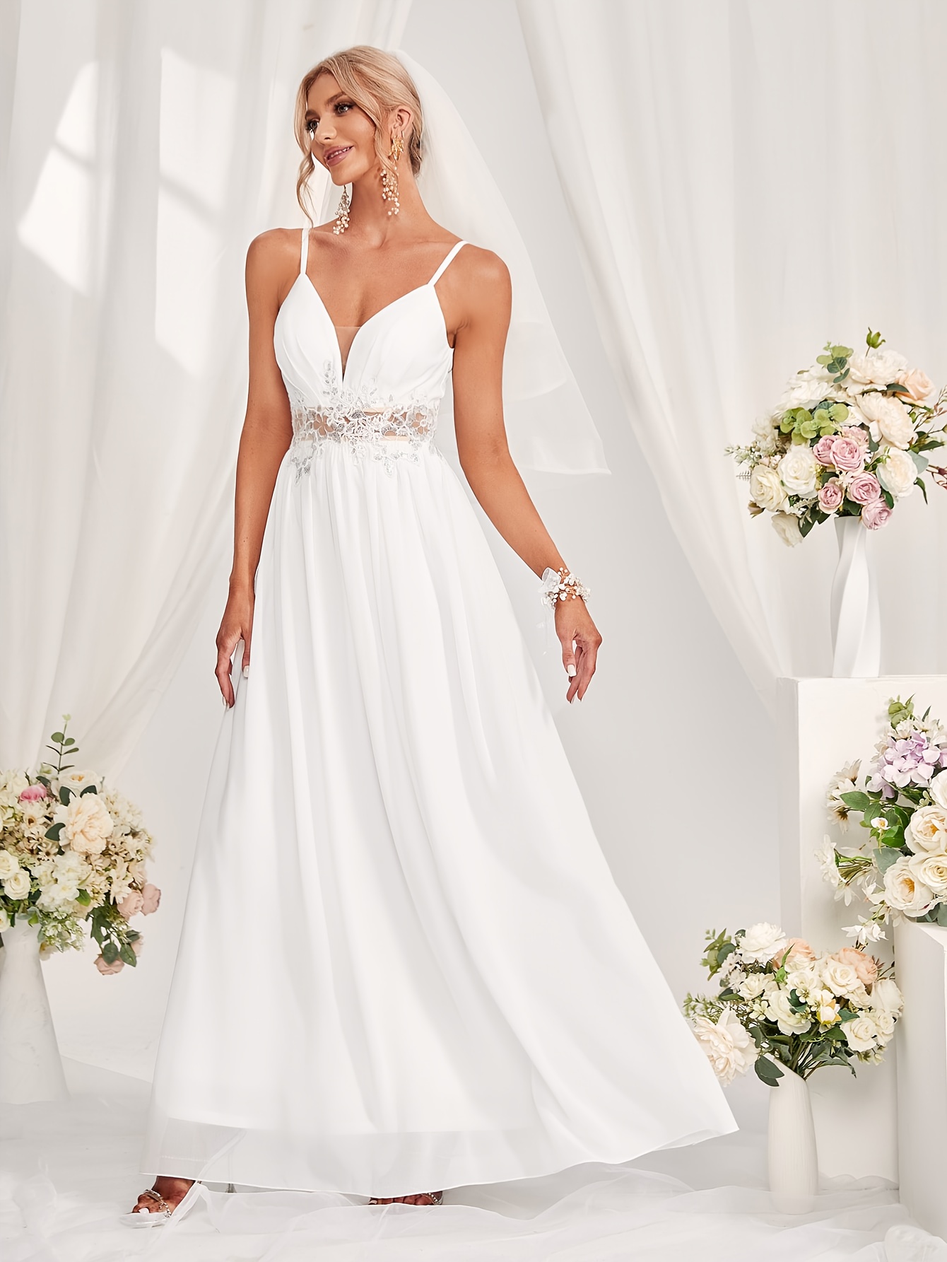 how to dress like the 80s and 90s Spaghetti Straps Backless Lace Tulle A-line Long Wedding Dress