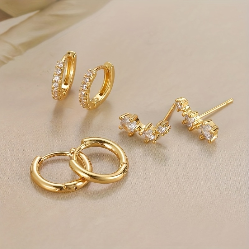 E-shop 6 Stück Minimalistisches Design Kupfer-Set Synthetische Zirkonia Creolen, Exquisit Elegant, Ideal für Damen als Alltags-, Urlaubs- oder
