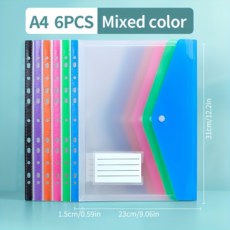 6pcs a4 high capacity loose leaf file organizer binder with 11 ring binding expandable button closure   durable pp plastic vibrant colors     black white for     portable document storage organizer office supplies home filing   sturdy construction office workers Product details 3