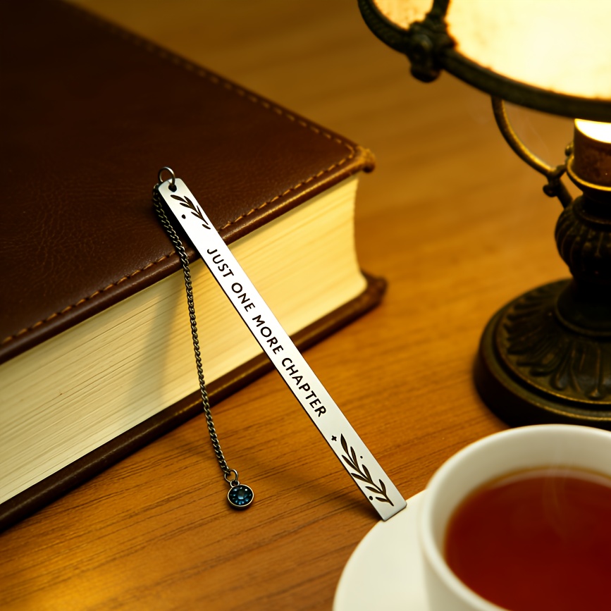 TEMU 1pc Stainless Steel Bookmark "' More '" Stainless Steel Bookmark With Rhinestone Pendant, For Book Lovers, Artistic Reading Gift
