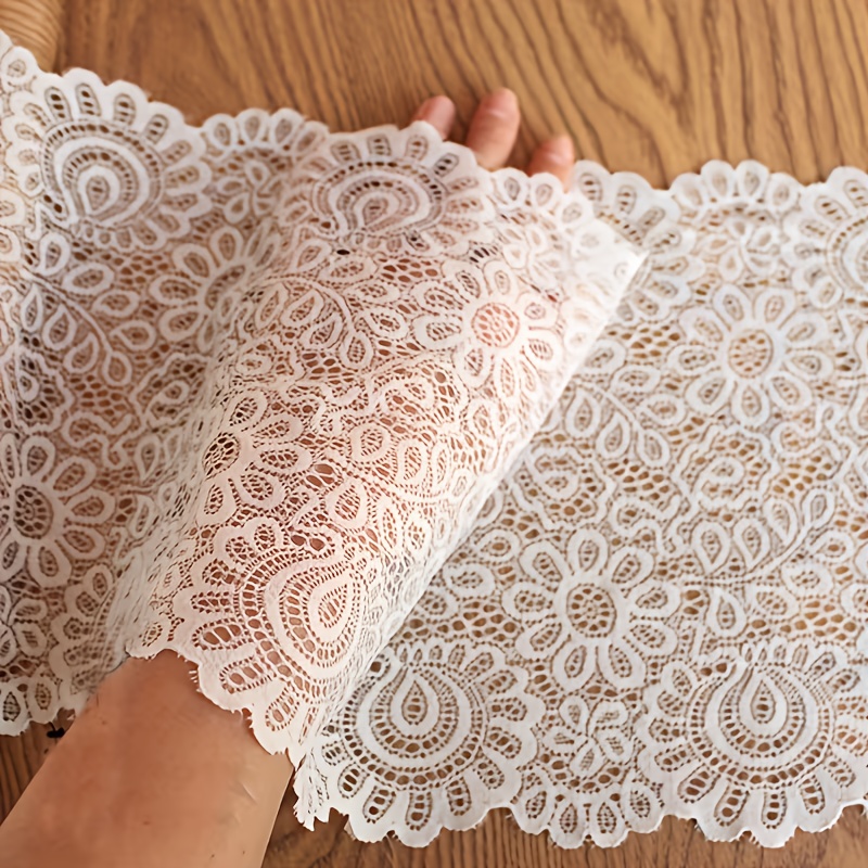 TEMU 1 Yard White And Black Elastic Lace, Width 22cm, Elastic Jacquard Scalloped Trim, Fashion Wedding Lingerie Trim, Nylon Lace Soft Scalloped Edge,