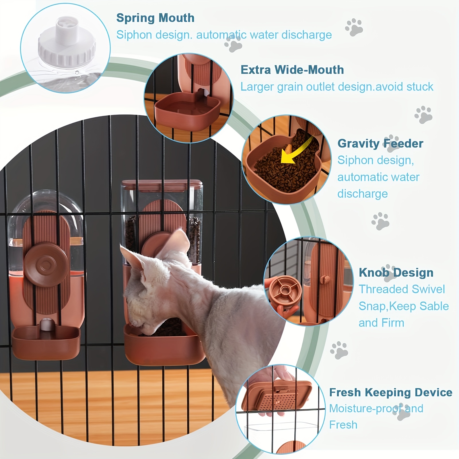 2pcs Hanging Automatic Pet Food Water Dispenser, Auto Gravity Pet Feeder And Waterer Set, Cage Cat Food Bowl Dog Feeding Station for Puppy And Kitten Rabbit Chinchilla Hedgehog Ferret, Without Battery - Image 4
