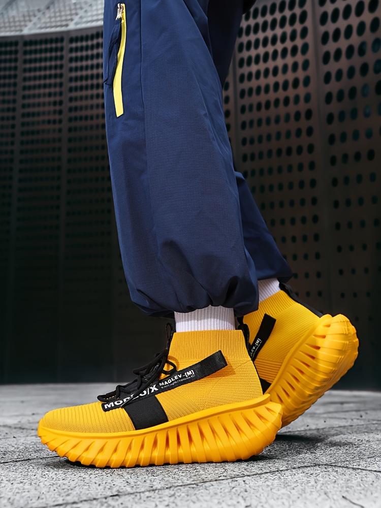 Men's Lightweight Sneakers - Non-Slip MD Sole, Breathable Sneakers for Gym, Running, Walking - All-Day Comfort Slip/resl Closure - Neon Yellow & Black Accent - Casual & Formal Shoes - Durable Lightweight Design for Everyday & Special Events, Outdoor Walking, Sporty Look, Supportive Sole, Versatile Footwear, Fitness Enthusiasts