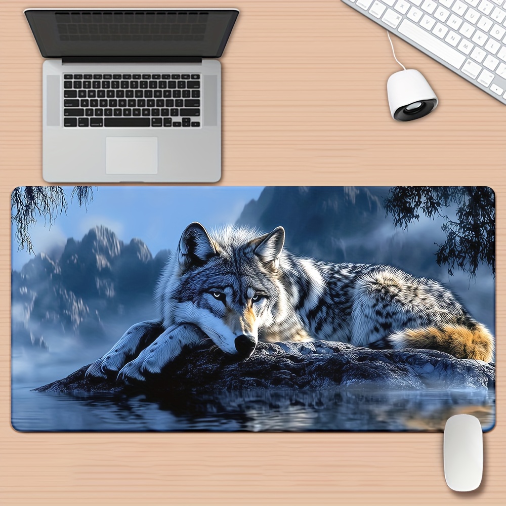 Large Wolf by the River Gaming Mouse Pad - Non-Slip Rubber Base, Realistic Wolf & River Landscape Desk Mat, Soft Fabric Surface for PC, Office, Laptop - Ideal for Gamers & Professionals - Durable Workspace Decoration, Office Workspace, Natureinspired Design, Highquality Print, Pc Enthusiasts, Wolf/large Wolf Desk Mat, Mouse/gamer Pad For Mouse, Wolf Mouse Desk, Lion Mouse Pad, Topographic Mouse Pad With Design, Boar Rubber, Mousepad, Desk Mat, Gaming Mouse Pad, Mouse Pad For Desk