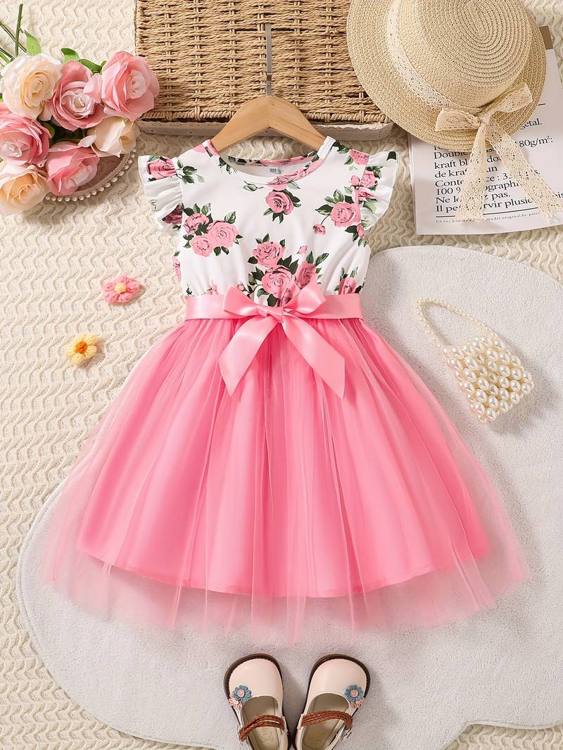 Robe D'été Sans Manches Pour Petite Fille - Imprimé Tulipe Avec Sac Assorti - Taille 1 à 7 Ans - 90% Coton - Violet