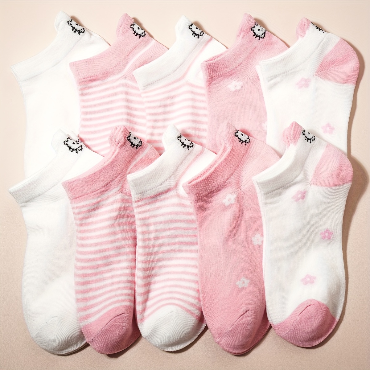 E-shop 10 Paar SANRIO Hello Kitty Cartoon Socken mit Muster, weich, atmungsaktiv, schweißabsorbierend und bequem