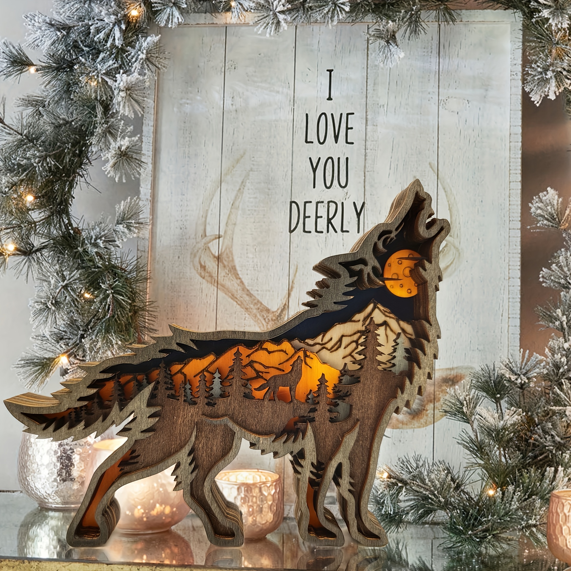 

Decor 1pc Wooden Wolf Statue, Unique Christmas , Multifunctional / Decor, Art