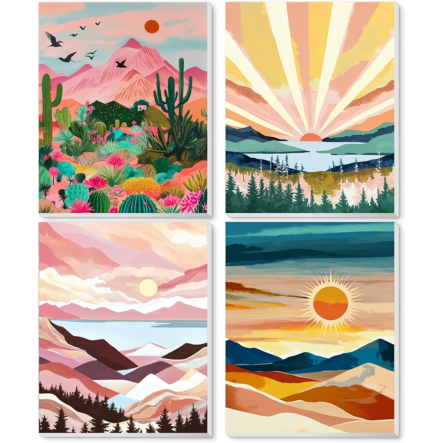 TEMU Ninonly 4 Pack Paint By Number For Adults Framed Canvas, Sunset Arts For Adults Beginner With Wooden Easel, Paint Brushes, Acrylic Paint Set For