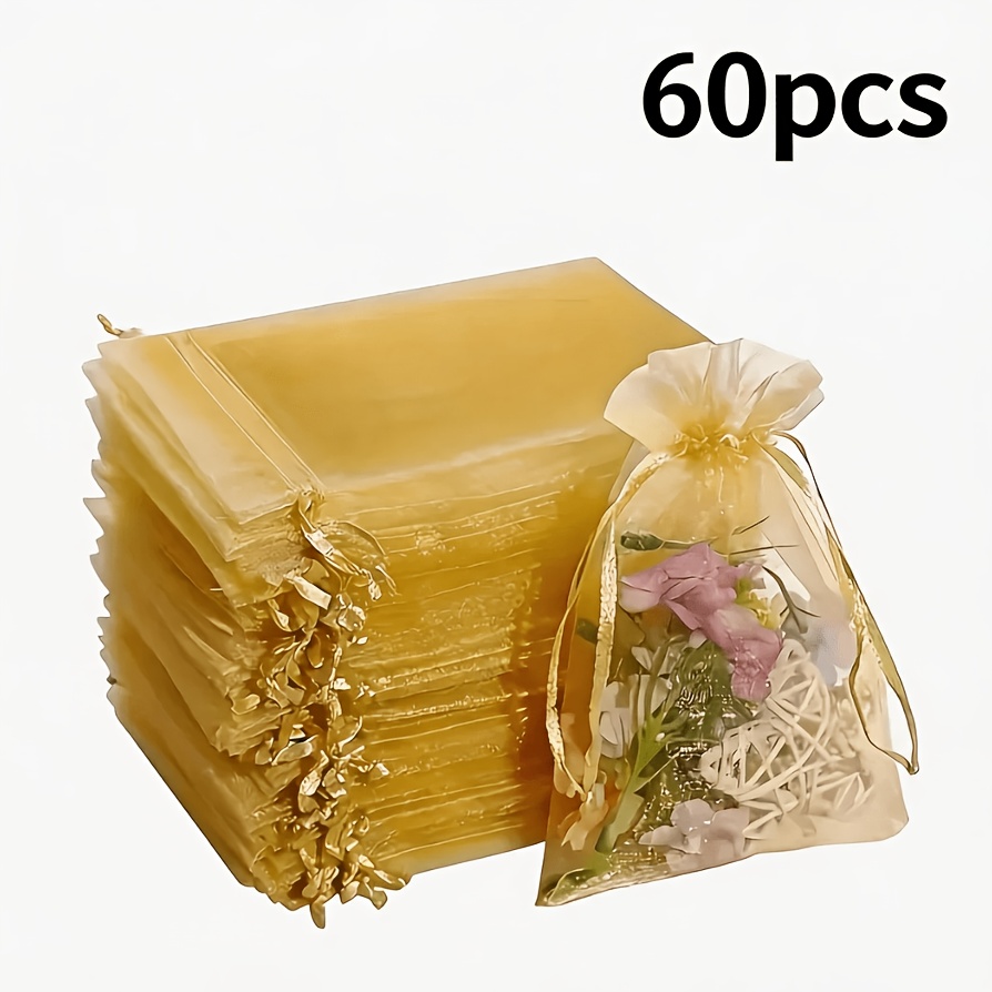 TEMU Cadeau Pour Elle/Lui 60pcs Sacs Cadeaux Dorés à Cordon de 4 X 6 Pouces, Idéal pour , Anniversaires, Cadeaux de Pendaison de Crémaillère, avec