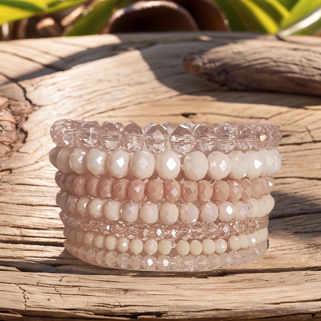 Image of A Set Of 7 Bohemian-style Layered Beaded Bracelets Made Of Glass, Wear During Spring And Summer Vacations