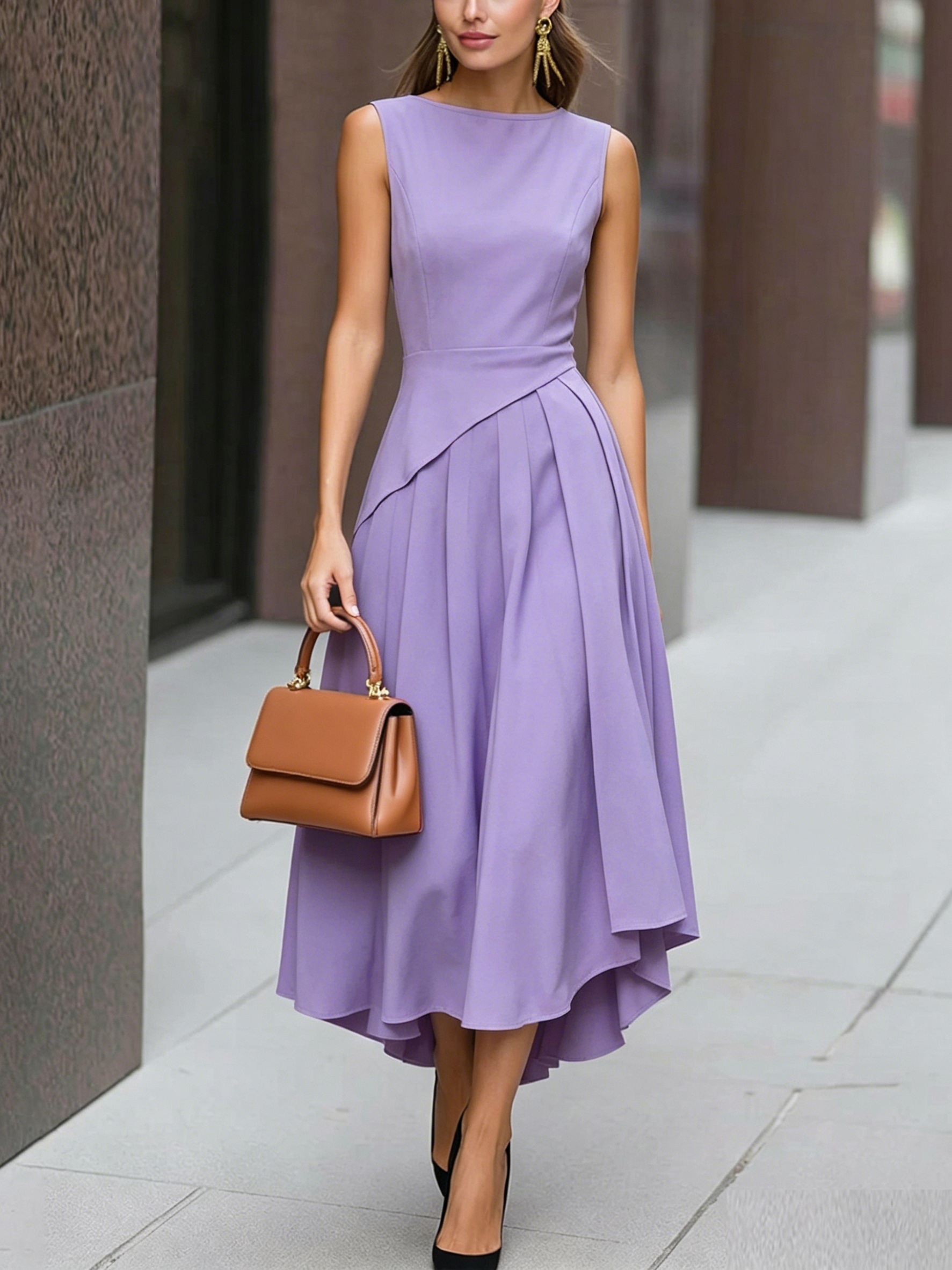 asymmetrical pleated dress purple Asymmetrical pleated dress - Women