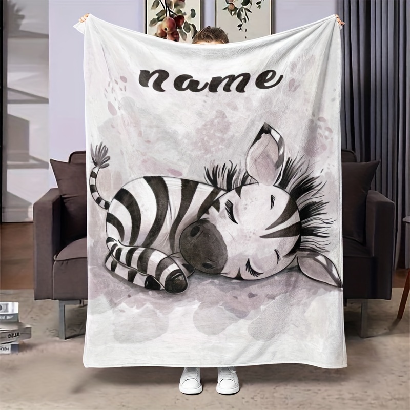 

Personalized Zebra Print Soft Fleece Throw Blanket - Custom Name, Cozy & Warm For Couch, Bed, Sofa, Office, And Travel - Gift Idea