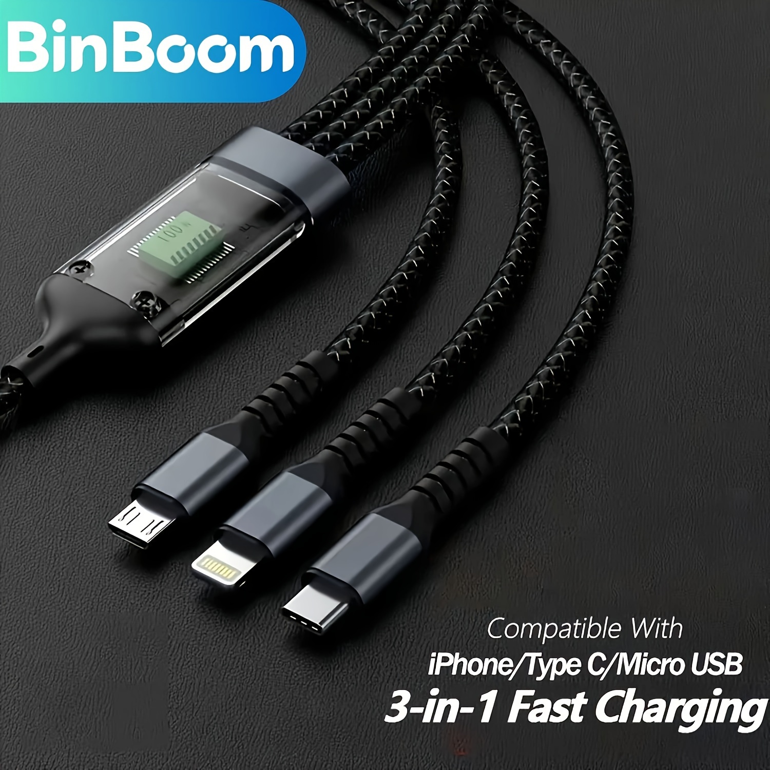 

3 In 1 Charging Cable Qc3.0 Multi Charger Cord Braided Multi Charging Cord 3 In 1 Multi Charger Cable For Iphone/type C/micro Usb Port For Cell /samsung/lg/tablets And More