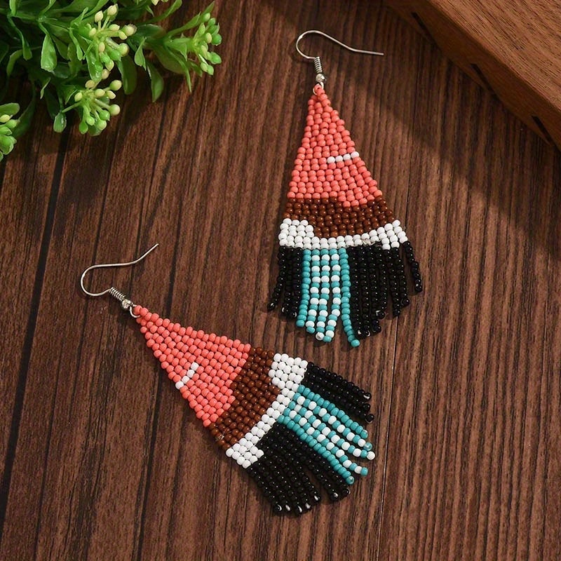 Women's Creative Trendy Long Woven Tassel Bead Earrings