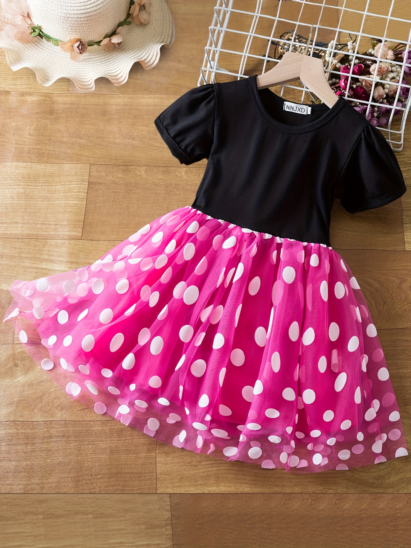 Niños Niñas Minnie Mouse cosplay Disfraz Polka Dot Tul Vestido con diadema  Fancy Dress