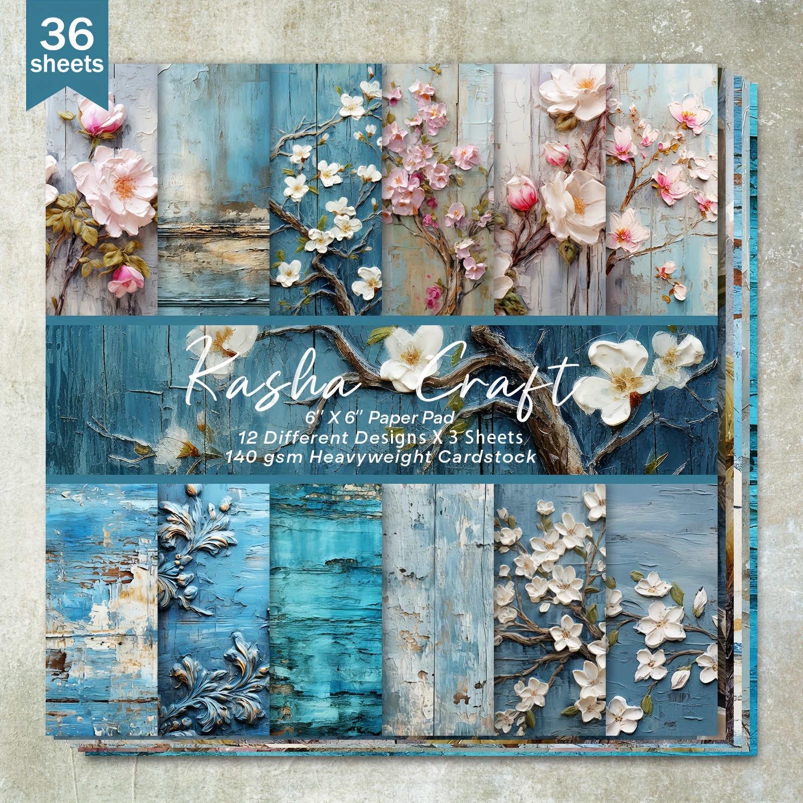 

Ensemble de Papier Style Peinture à l'Huile Florale sur Panneau en Bois Vintage, 36 Feuilles - Parfait pour le Scrapbooking, les Bullet Journals, les Cartes de Vœux & l'Artisanat