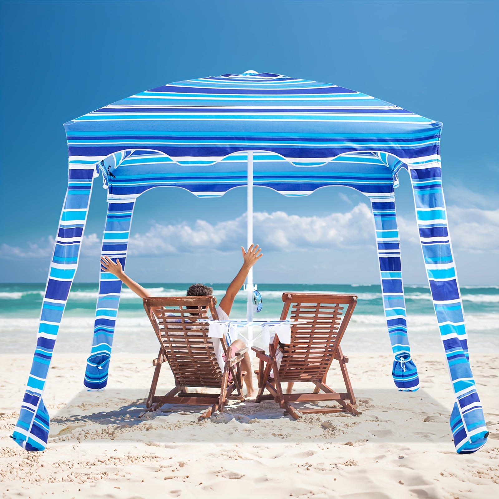 

Beach Cabana With Detachable Sand Anchor & Side Wall, Portable Uv 50+ Protection Beach Cabanas For Sand, Easy To Set Up Beach Cabana Umbrella With Table, Beach Cabana Canopy