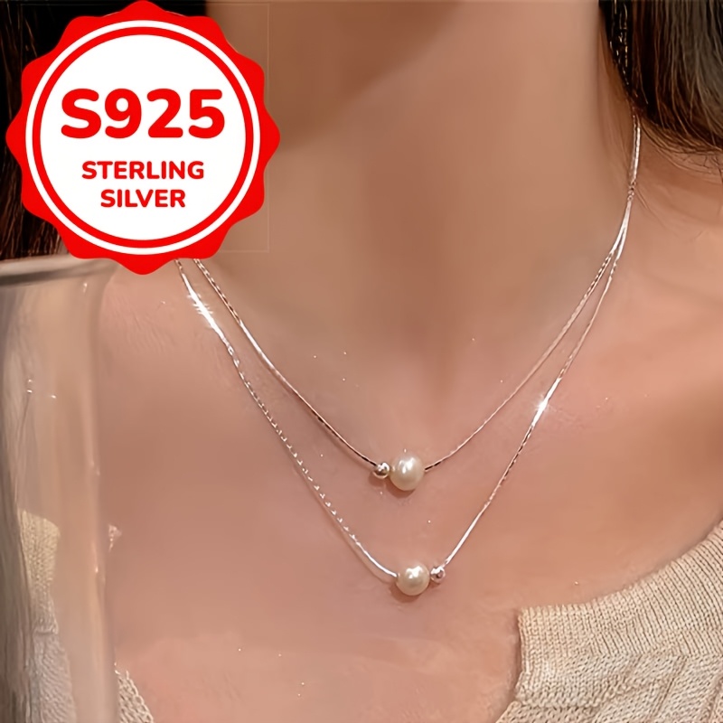 

2 Grams Of Simple 925 Silver Pearl Small Round Bead Necklace Women' High-end Clavicle Chain Women's Jewelry