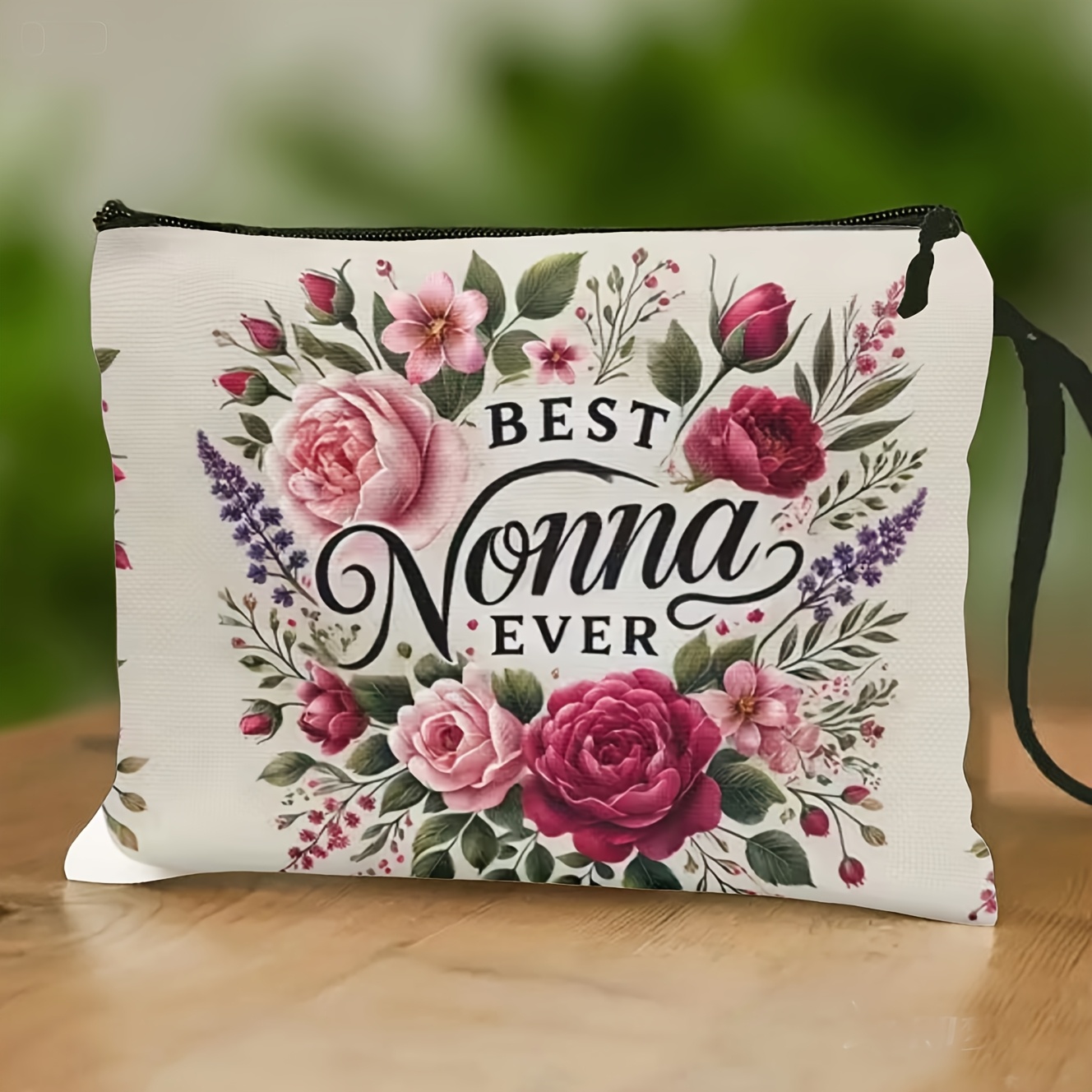 TEMU Borsa per trucco BEST NONNA EVER, Organizzatore di accessori da viaggio, Borsa da toilette con cinturino da polso, Adatta per regali di festa e