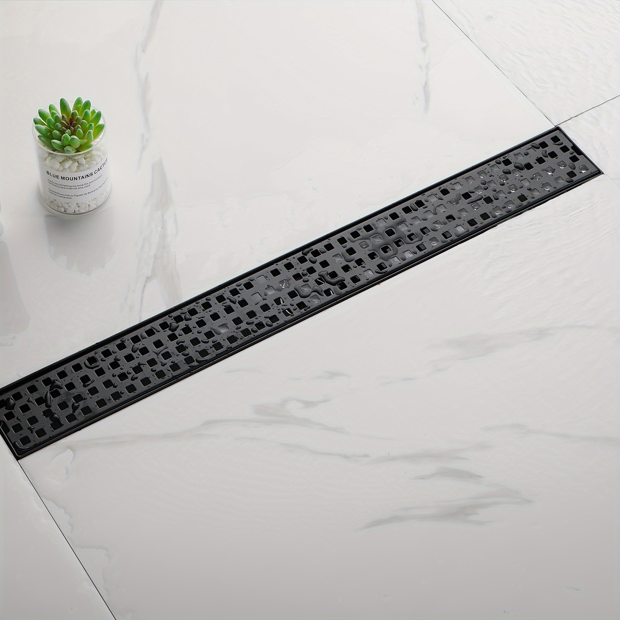 

1pc 24 Inch Black Shower Linear Drain, With Removable Square Hole Pattern Cover Grate, Stainless Steel Fast Drainage Floor Linear Drain Include Adjustable Feet, Hair Strainer