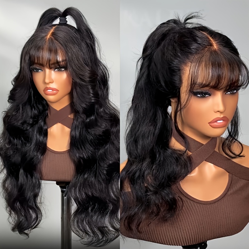hair 7x5 lace front wig suitable for black   knots natural loose wave wig with curtain bangs drawstring closure fluffy hair density black frontal hairpiece for dreadlock free styles Product details 2
