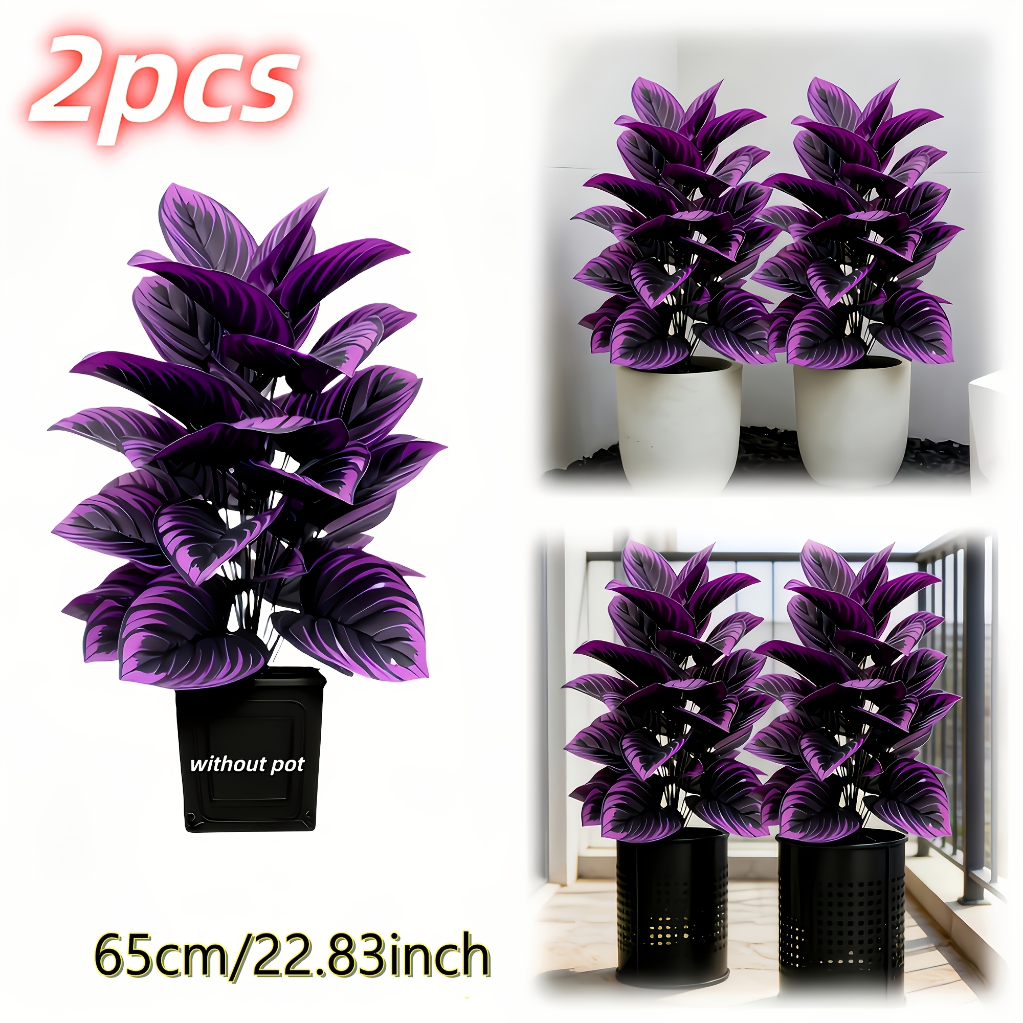 TEMU 2pcs Large Realistic With Real-looking Purple And Black Leaves - Elegant Deep Purple Leaves With And Greenery, Durable Plastic Indoor/outdoor