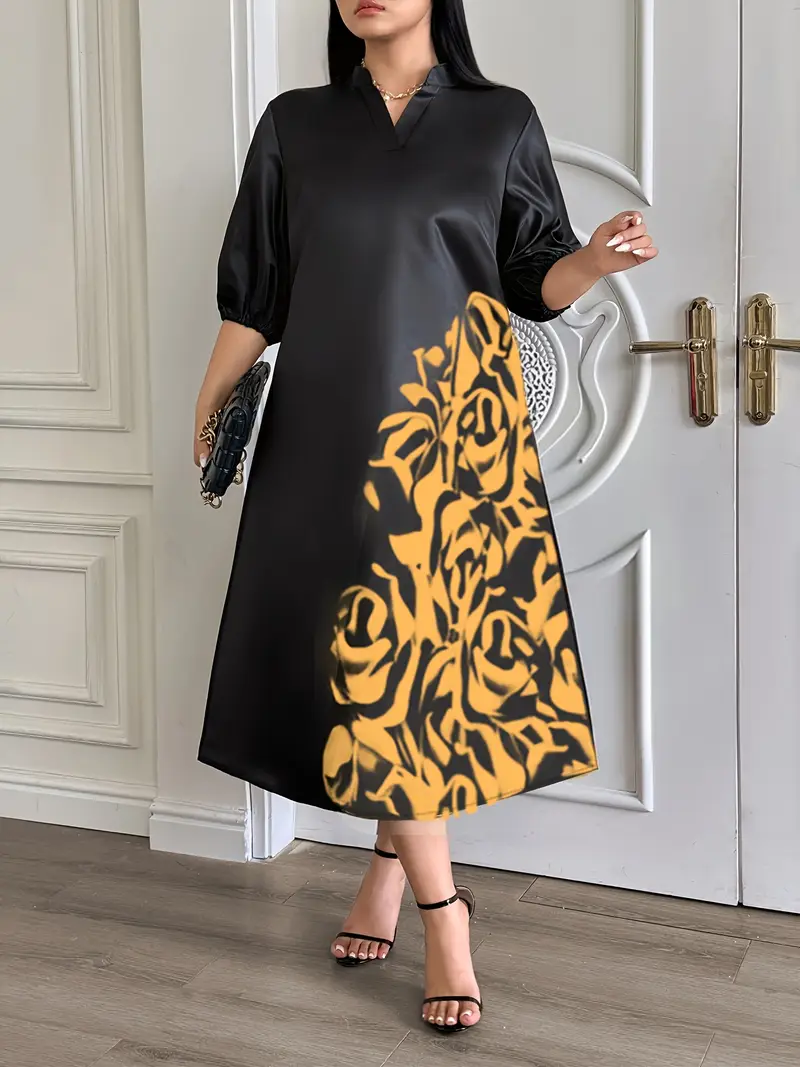 womens stylish red v neck dress black floral print - Temu womens stylish red v neck dress black floral print - Temu