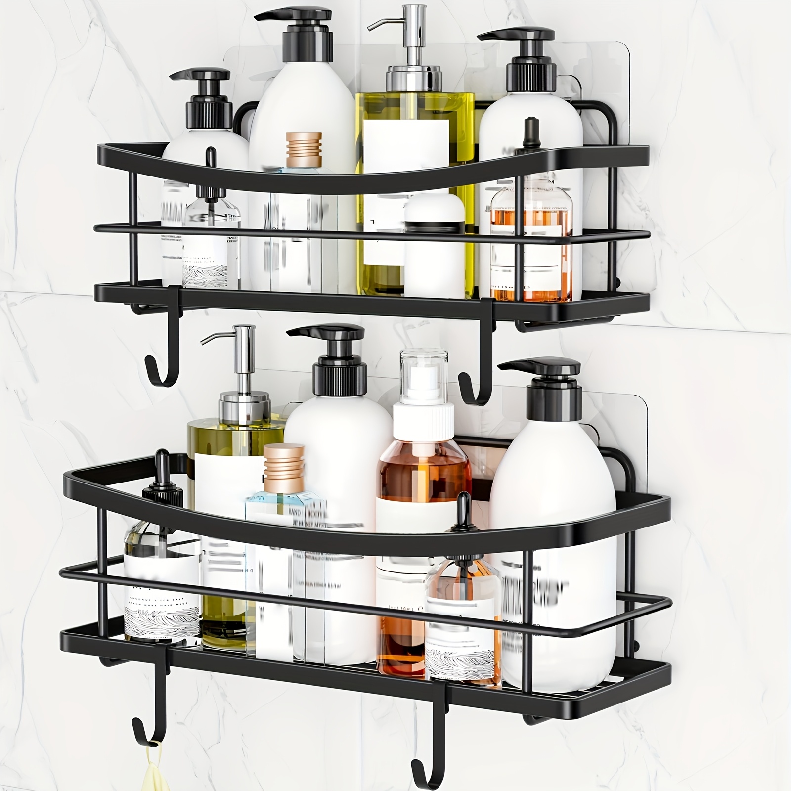 TEMU 2pcs No-punch Stainless Steel Bathroom Organizer Caddy, Wall Mounted Bedroom Room Clutter Organizer, Rust Proof Kitchen Spice Bottle Organizer