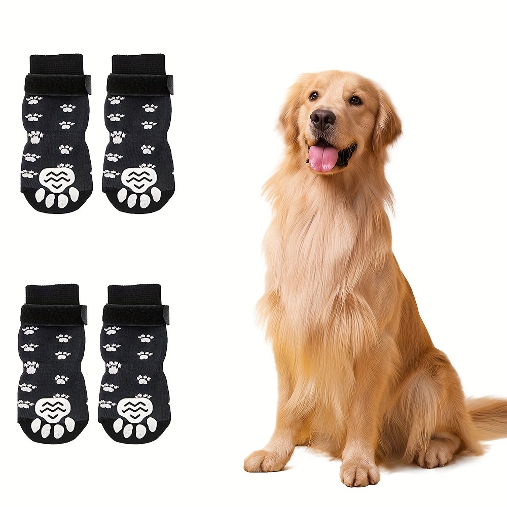 Image of 4pcs Non-slip Dog Socks With Adjustable Elastic Paw Protection - -skid Sole For Indoor Hardwood Floors Suitable For Small Medium -small/- Dogs, - Use, Machine Washable ()