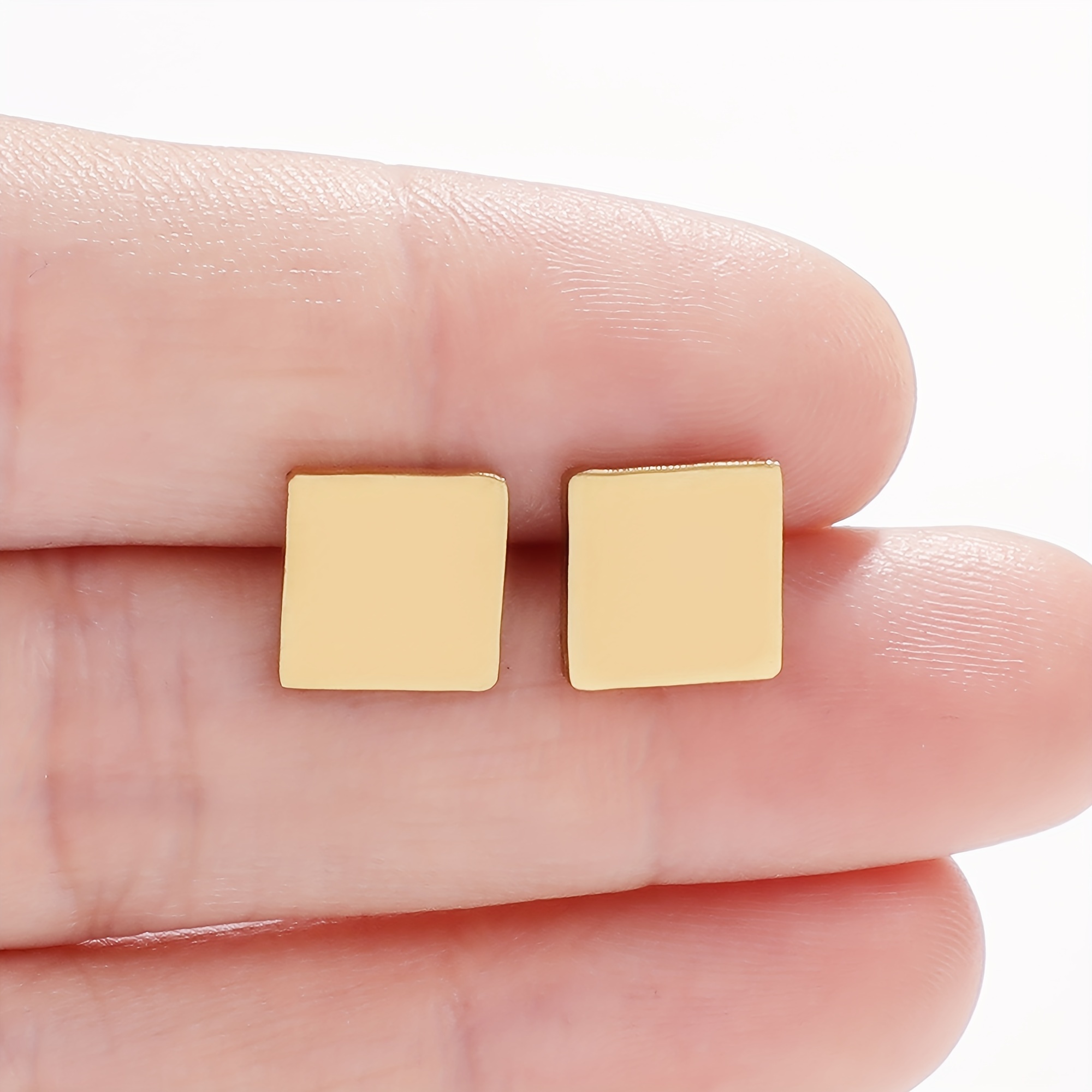 Image of 1 Pair Of 2pcs Stainless Steel Hypoallergenic Square Women's Stud Earrings