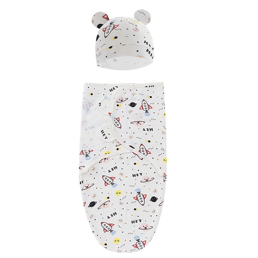 2pcs Baby Swaddle Set with Hat, Soft And Cute Baby Swaddle Blanket, Suitable for 0-6 Months, Easy Wrap Swaddle, Baby Wrap Blanket, Christmas, Halloween, Thanksgiving, Easter Gift