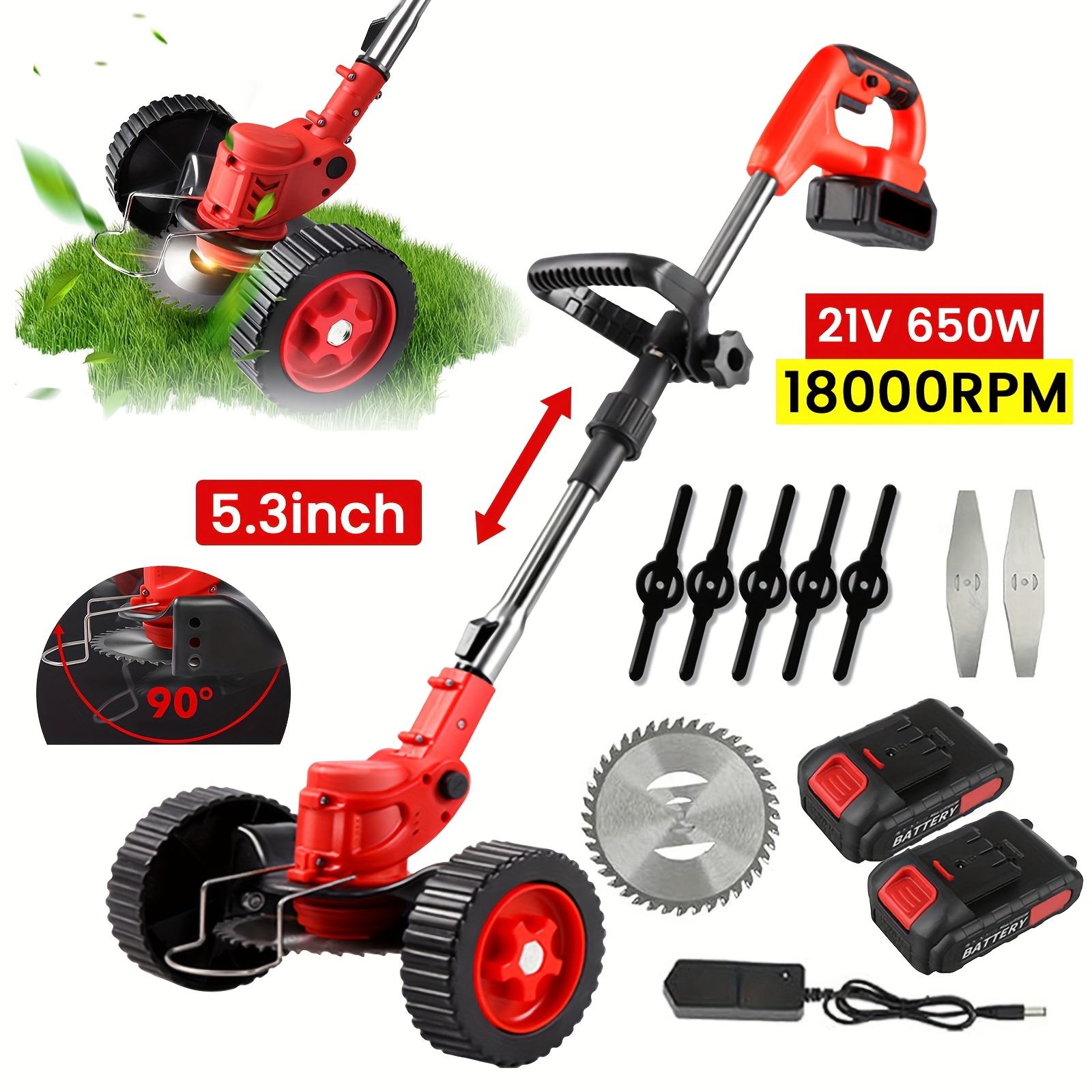 

21v Cordless Grass String Trimmer 18000rpm Electric Lawn Mower Adjustable Foldable Cutter Garden For Makita With 2 Battery