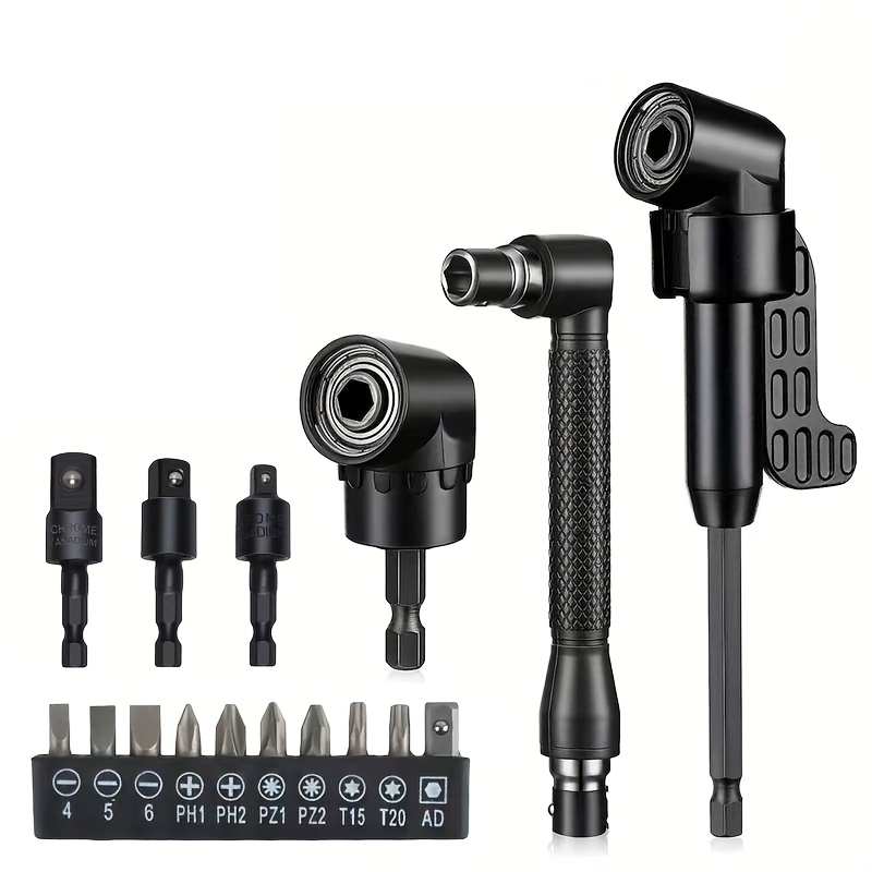 TEMU [versatile Drill Accessories]12/16pcs Steel Drill Bit Set With 3pcs 360° Rotating 1/4, 3/8, 1/2 Socket Adapters, 2pcs Hexagonal 105° Angle Drill