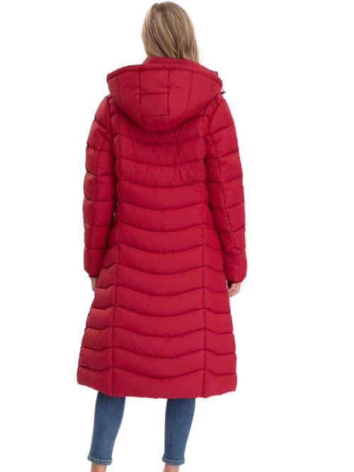 elegant womens long quilted jacket polyester outerwear with zipper front warm and comfortable for winter machine washable