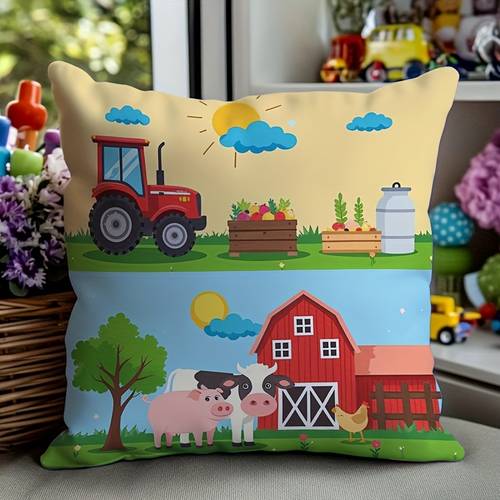 1 animal pillow cover 18x18 inch soft short plush decorative with vibrant farm scene cows tractor barn for easter christmas home sofa bed car machine washable polyester no insert included home relaxation rustic charm decor durable pillowcase