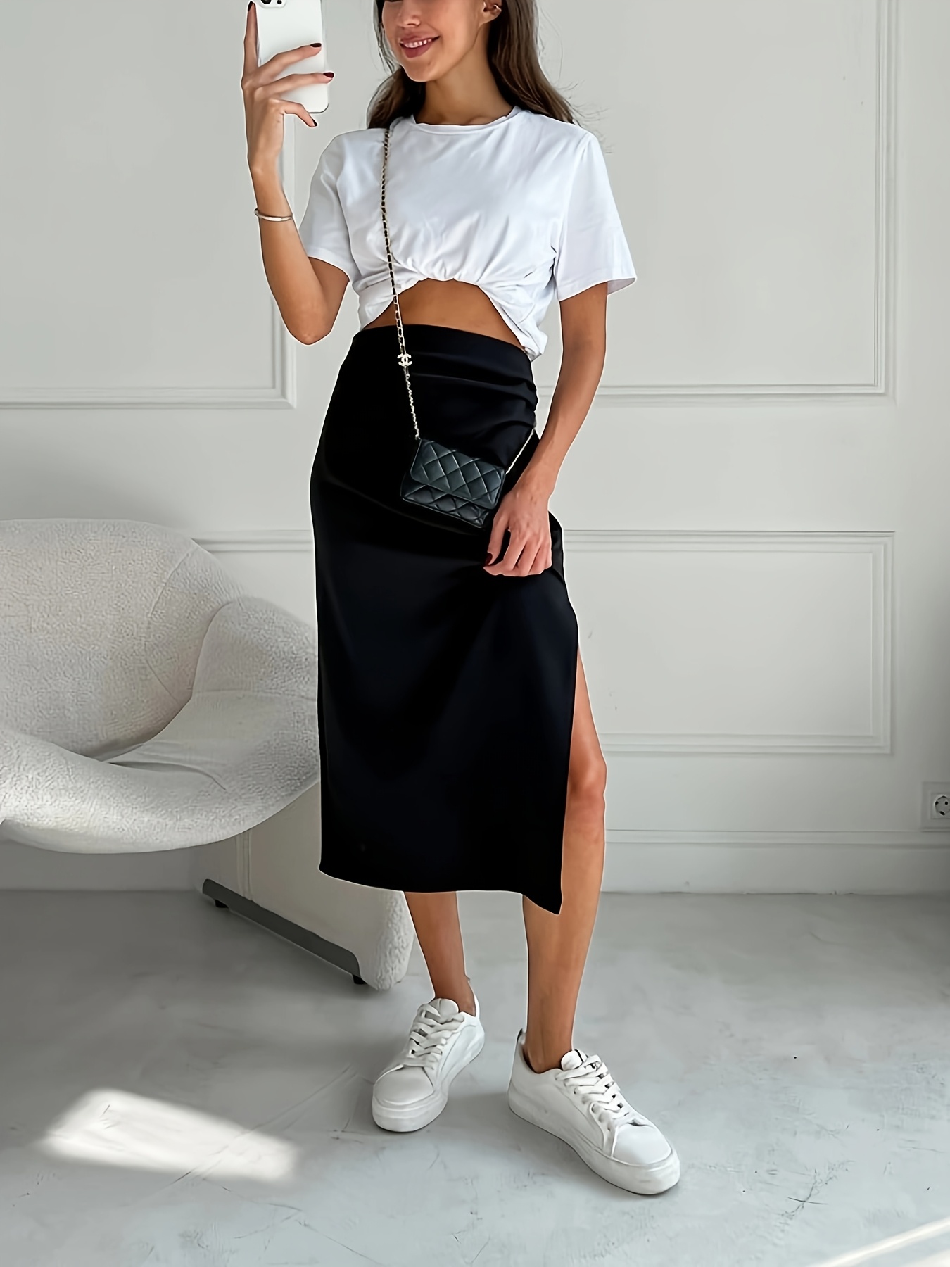 women's elegant white a line midi skirt high waist Temu Norway - Main Image
