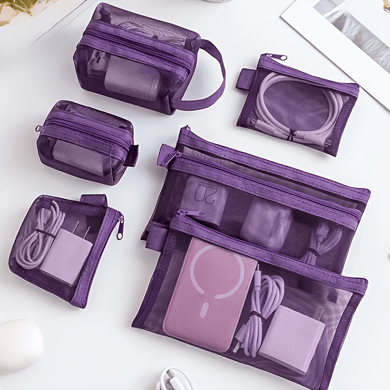 TEMU 6pcs Transparent Mesh Bag Set, (pink, Purple, Light Gray, Green) Coin And Sundries Organizer, 3d Portable Card Holder, Cosmetic Bag