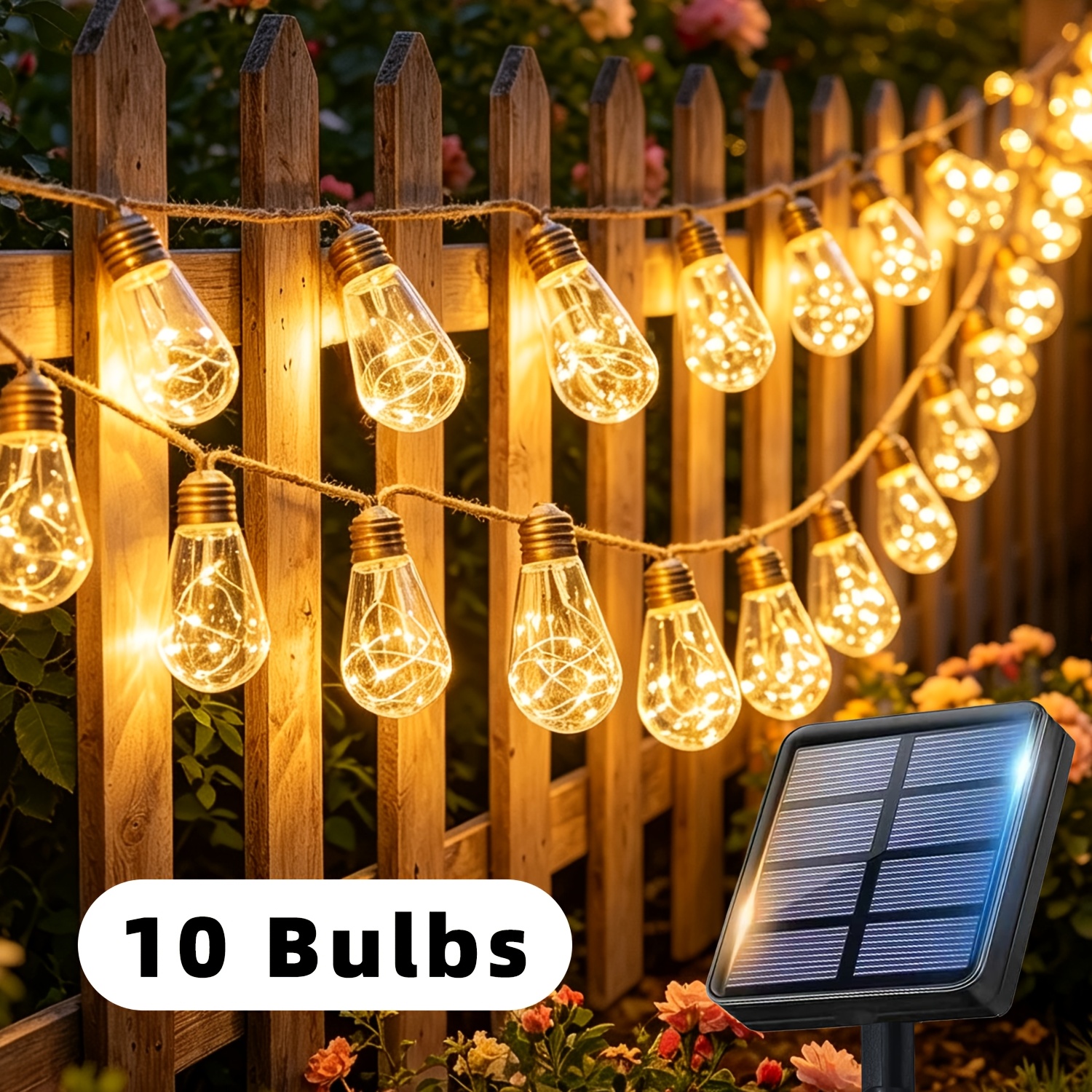 Image of Solar Outdoor Festival Decor Lights, 25/10 Shatterproof Retro Bulbs, 12 Lighting , Smart Light Sensor, Decor For Ceiling, Garden Trellis And Christmas Tree