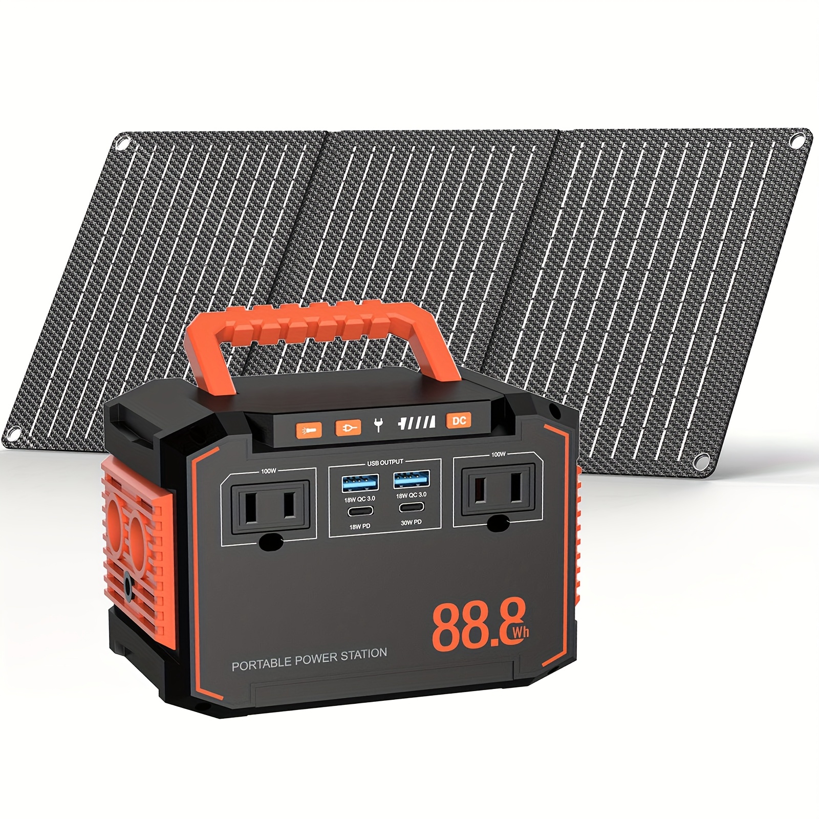 100w 300w solar generator portable power station 88 8wh 111wh 240wh with 30w solar panel with 2 ac usb c pd usb qc3 0   output led emergency power light for camping tents emergency outdoor home use cpap fans laptops emergency gifts Product details 0