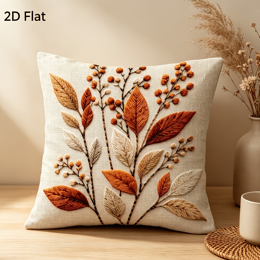 TEMU Taie d'oreiller 2D Plate - 1pc avec motif de branche, de feuille et de , style naturel, accessoire de décoration intérieure, idéal pour canapé,