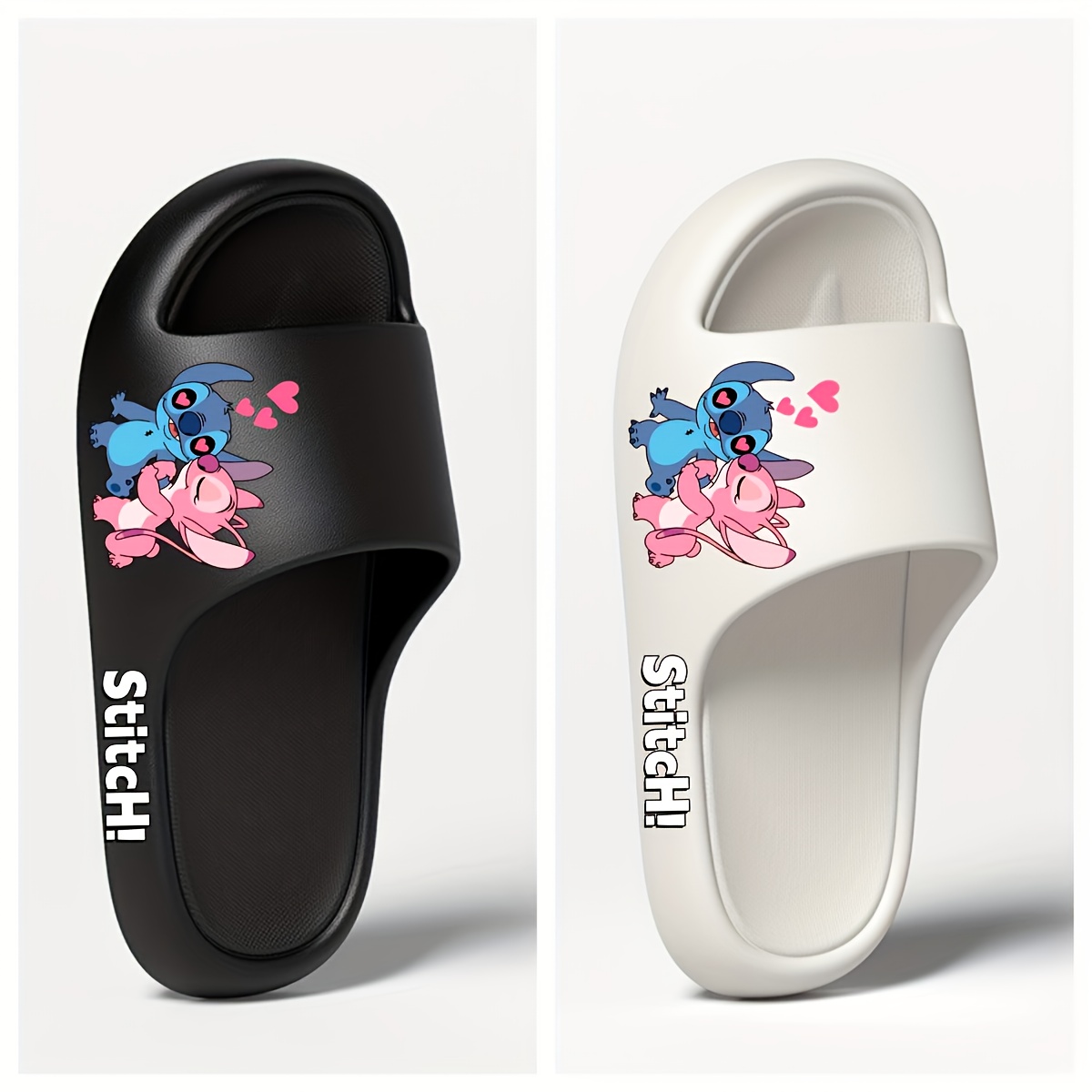 Disney Stitch & Angel Women's EVA Slippers - Soft Cushioned Thick Sole Summer Sandals with Cute Cartoon Design, Durable EVA Material, Hand Washable for Home, Beach, Casual Wear (Unisex Couples Slippers)