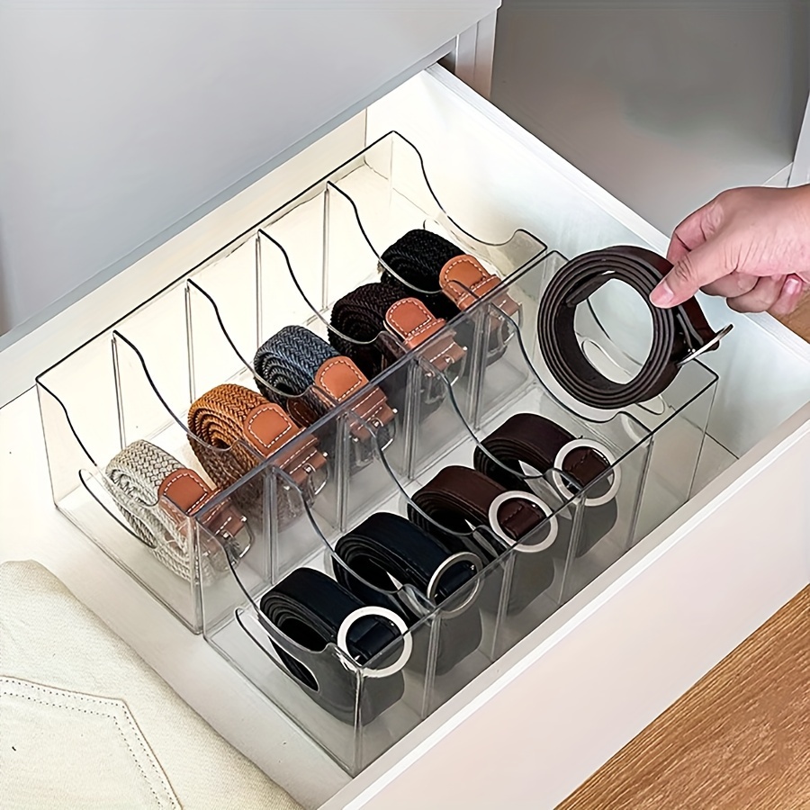 

Acrylic Belt Organizer - Transparent Multi-compartment Storage For Belts, Ties & Scarves - Home Organization