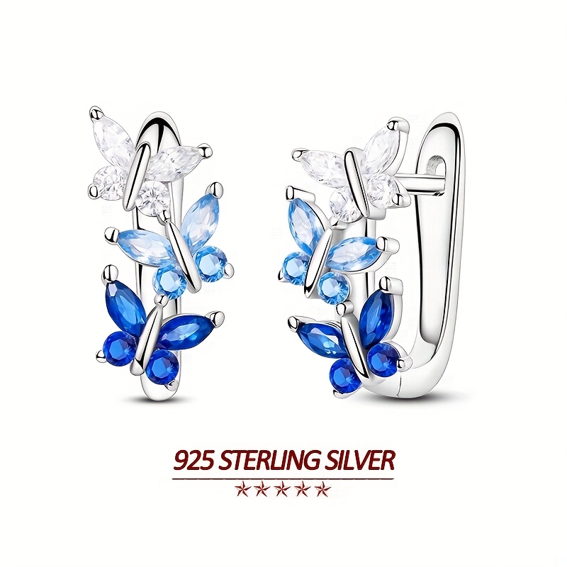 TEMU 1 Pair Of 925 Silver Women' Earrings Hypoallergenic Flying Gradient Blue Earrings