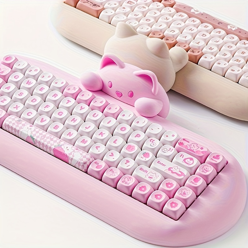 

Yunzii C68 Pink Wireless Mechanical Keyboard, 65% Gaming Keyboard , Triple Mode Bt5.0/2.4g/wired, Rgb Nkro, Cute Cat Silicone Ergonomic Keyboard For Win/mac For New Year Gift