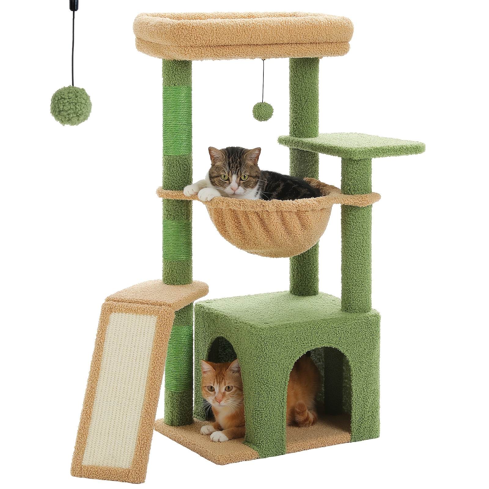 E-shop Straßenkatzenbaum für Hauskatzen mit -Kondominium, 1 Sisalebrett, 3 Kratzpfosten, Katzenkratzturm mit Großer Hängematte & Sitzstange 90cm