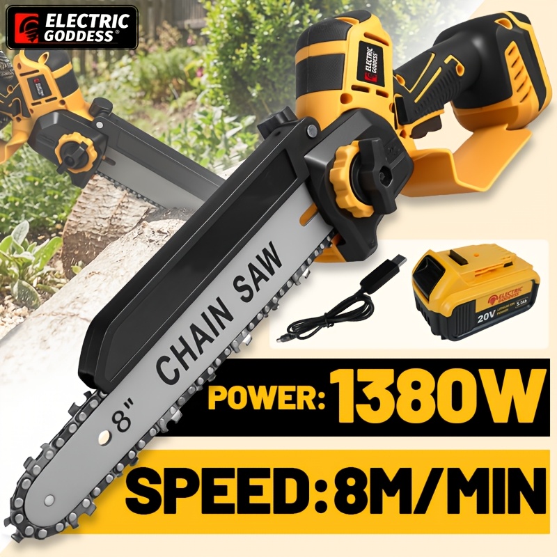 motosierra eléctrica sin escobillas de 8 pulgadas, motosierra eléctrica de  , con batería incluida y cable de   usb,   con   motosierras, adecuada para podar en jardines, patios y árboles, compatible con baterías dewalt