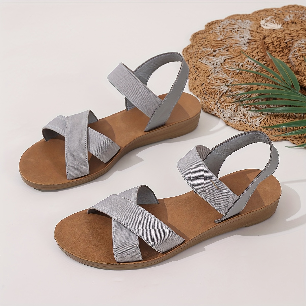 womens summer cross strap flat sandals soft fabric upper breathable open toe design slip on   with cushioned tpr sole for casual walking shopping vacation burgundy strappy sandals casual attire synthetic cover insole Product details 1